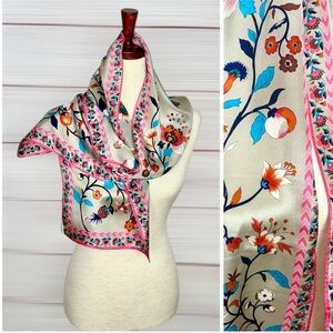 Vintage Silk Oblong Scarf XIIX Karat Light Floral Gray & Pink  Hand Rolled Japan